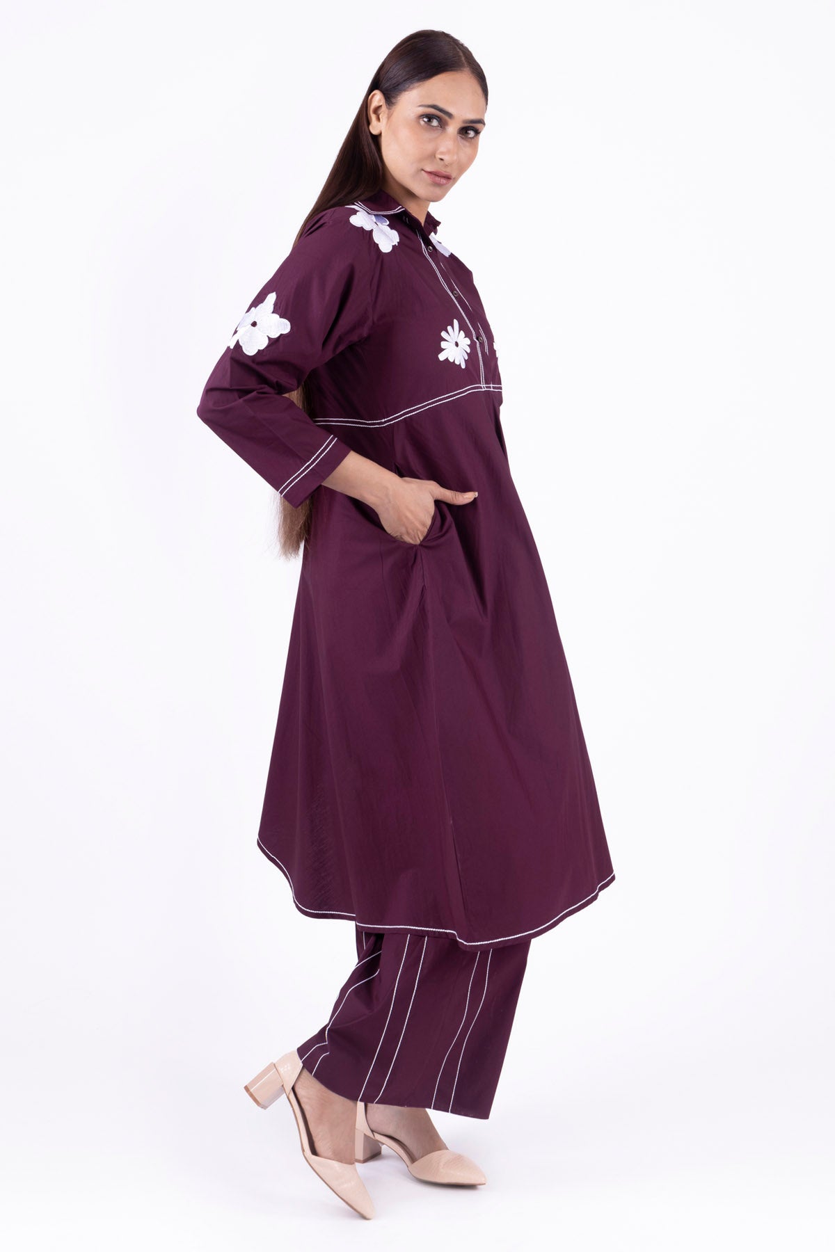 Brick Red Embroidered Kurta Set