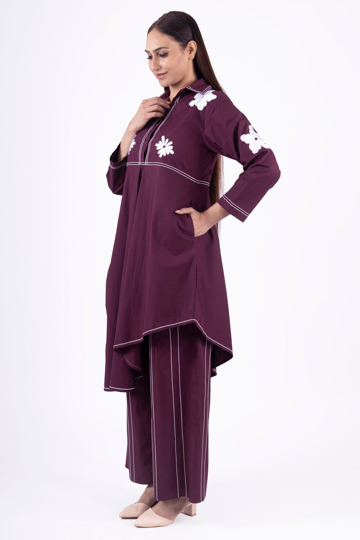 Brick Red Embroidered Kurta Set