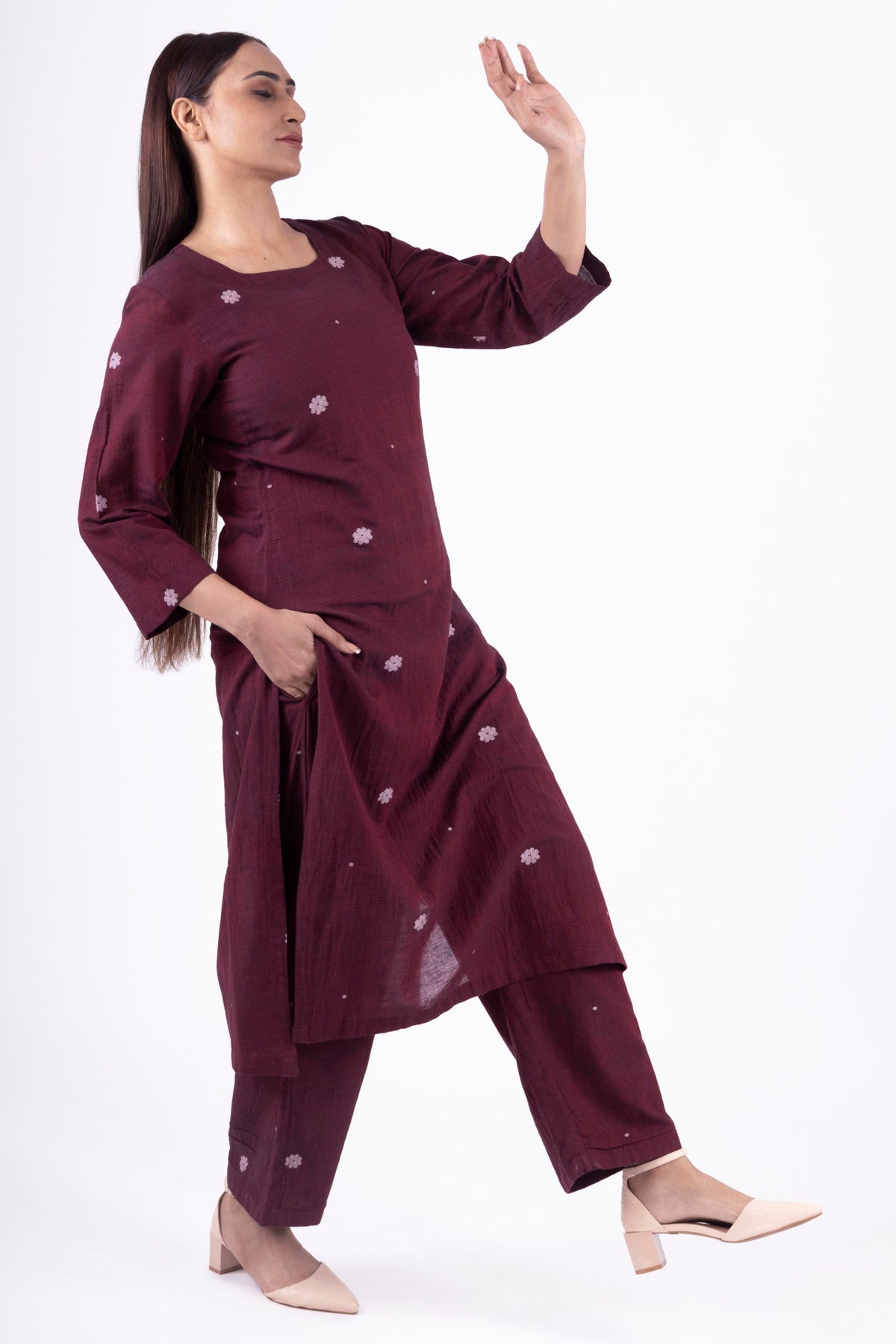 Brick Red Handwoven Kurta Set