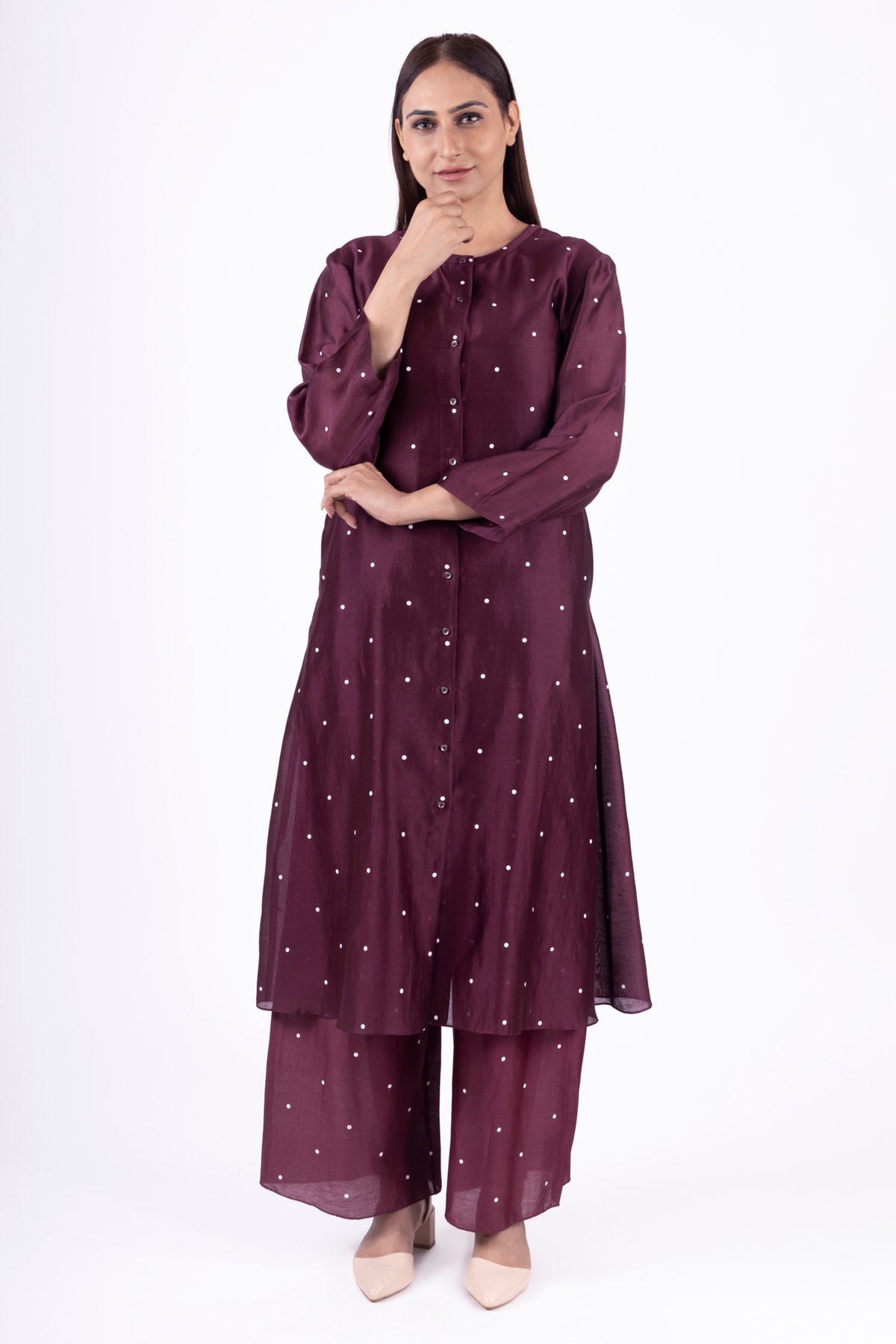 Khat Clothing Brick Red Round Neck Kurta Set for women online at ScrollnShops