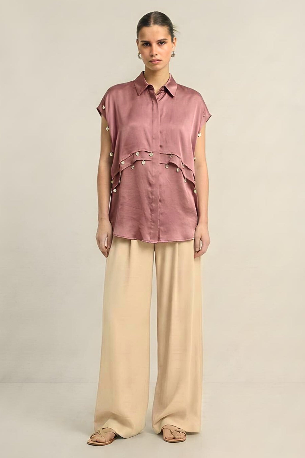 Buy Brick Red Silk Coin Flap Shirt for women by Neora online available at scrollnshops