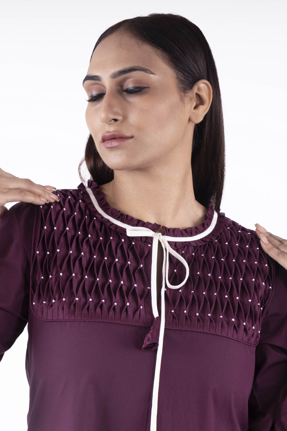 Brick Red Smocked Kurta Set