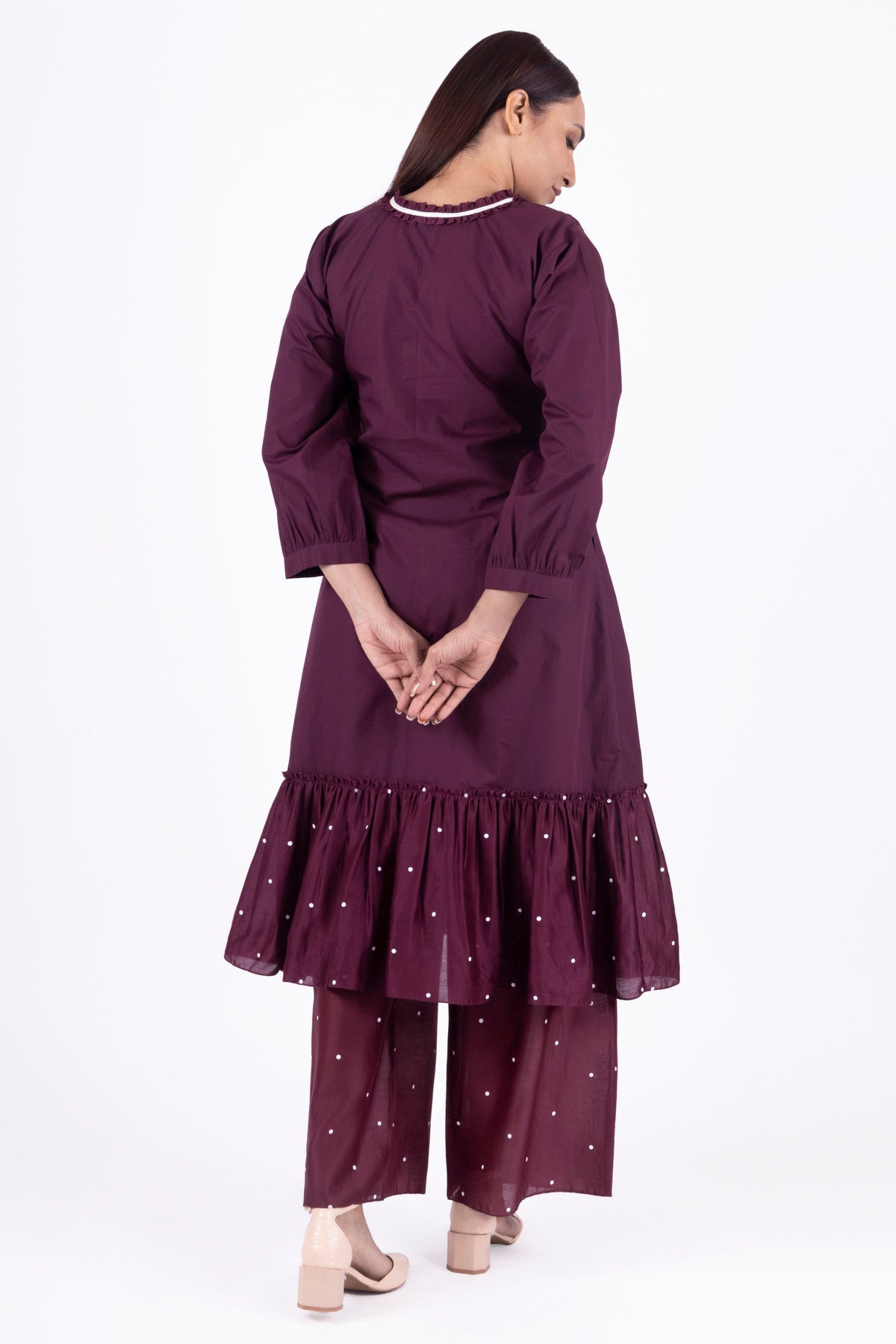 Brick Red Smocked Kurta Set