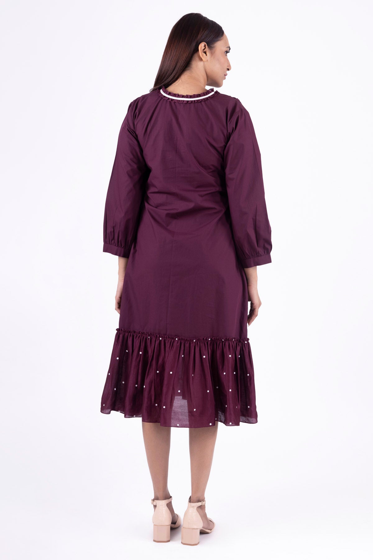 Brick Red Smocked Neck Dress