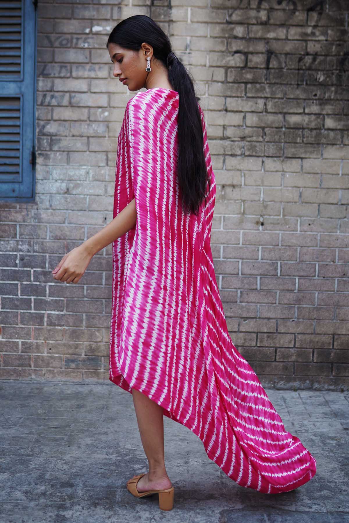 Bright Pink Leheriya Drape Kaftan