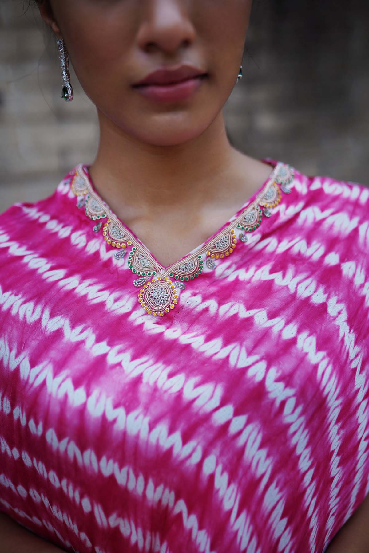 Bright Pink Leheriya Drape Kaftan