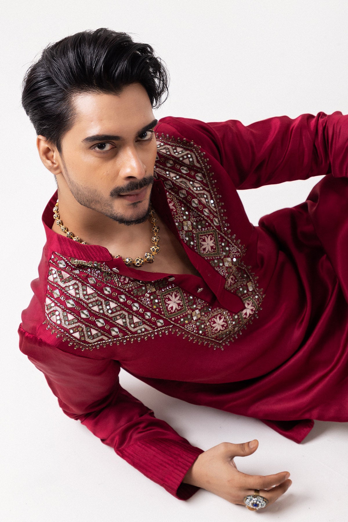 Bright Maroon Emrboidery Kurta