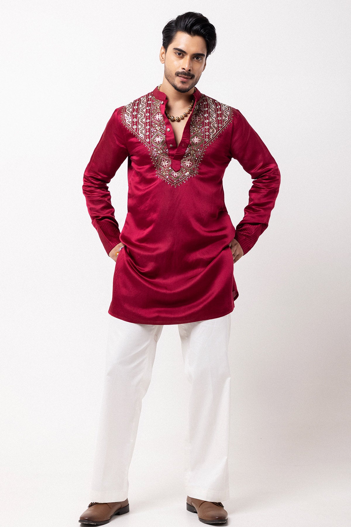 Bright Maroon Emrboidery Kurta