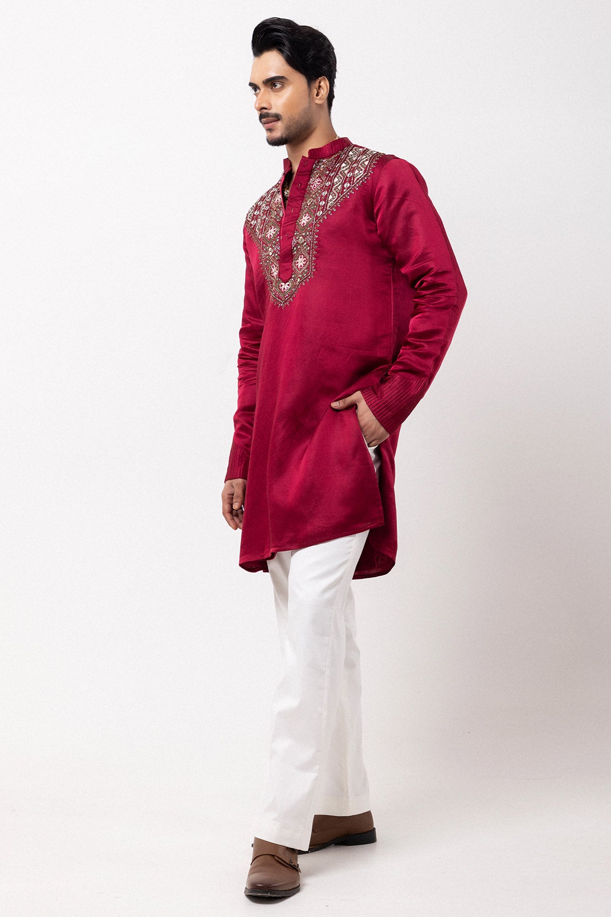 Bright Maroon Emrboidery Kurta