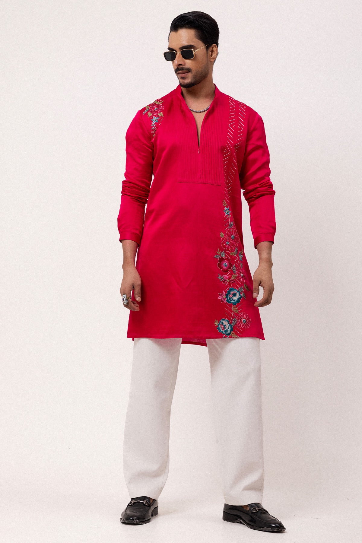 Bright Pink Floral Motif Kurta