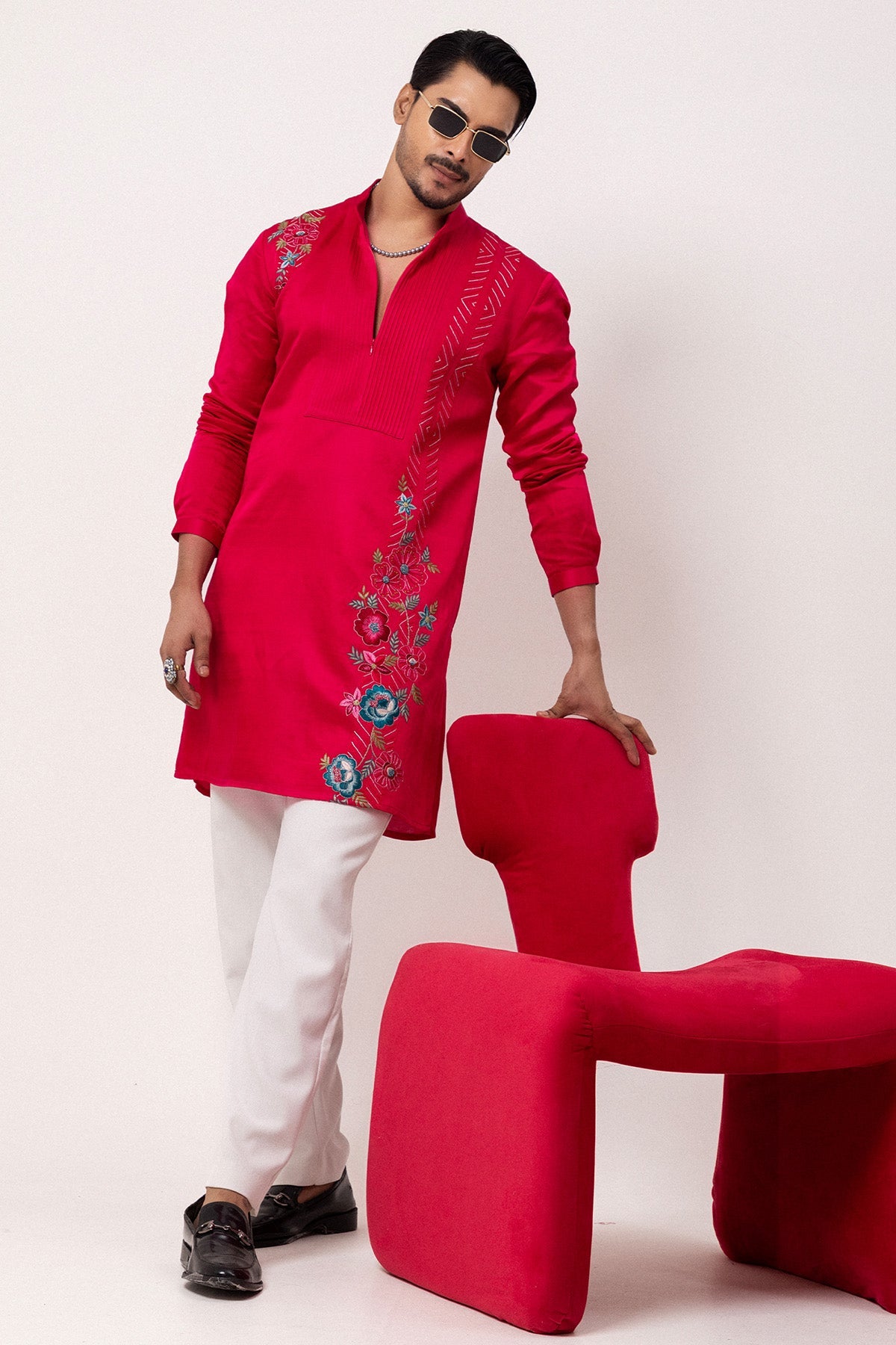 Buy Bright Pink Floral Motif Kurta for men by Paarsh Atelier online available at scrollnshops
