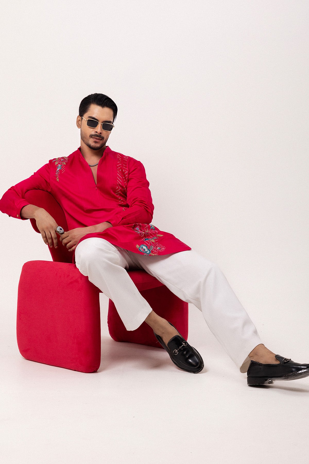 Bright Pink Floral Motif Kurta