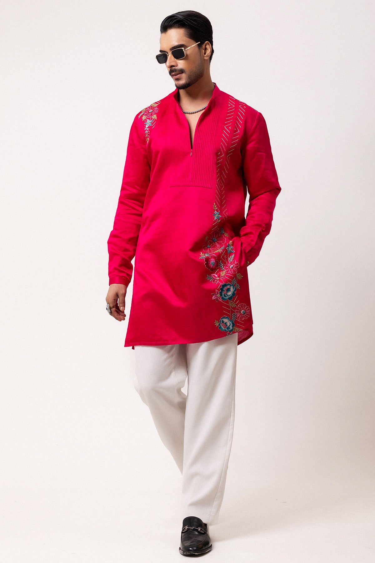 Bright Pink Floral Motif Kurta