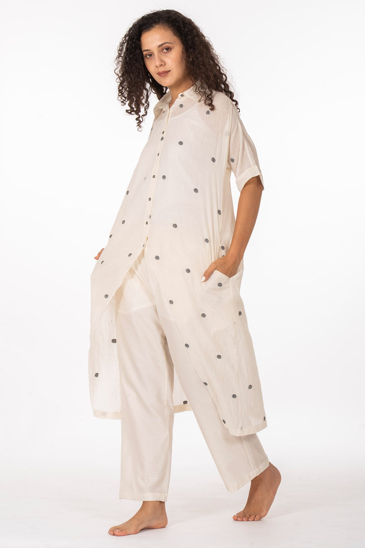 Bright White Polka Kurta & Pant