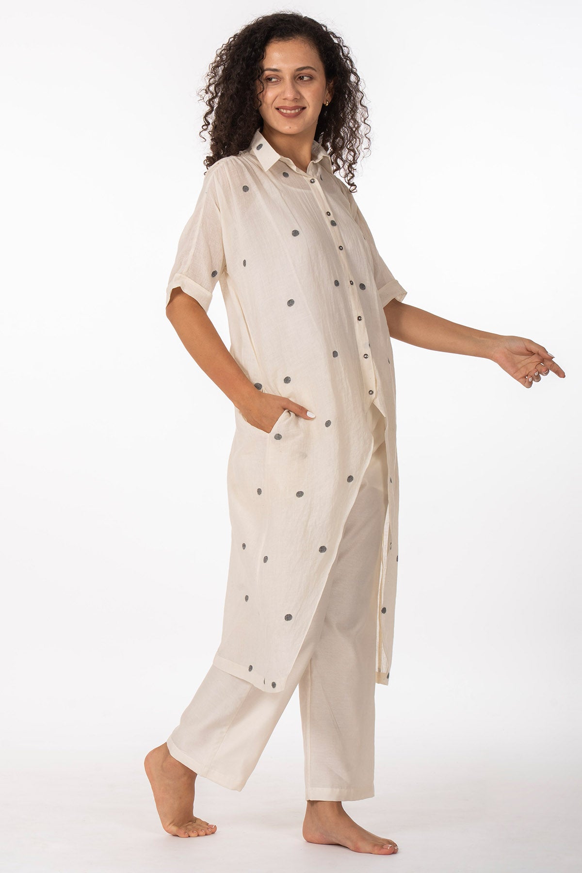 Bright White Polka Kurta & Pant