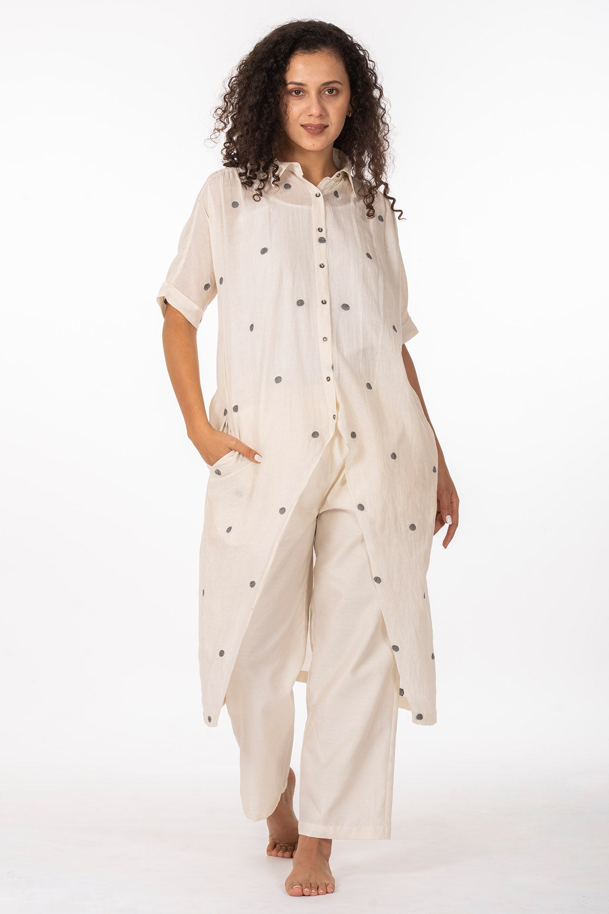 Bright White Polka Kurta & Pant