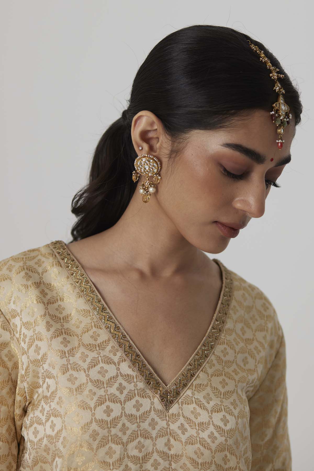 Embroidered Gold Long Kurta Set