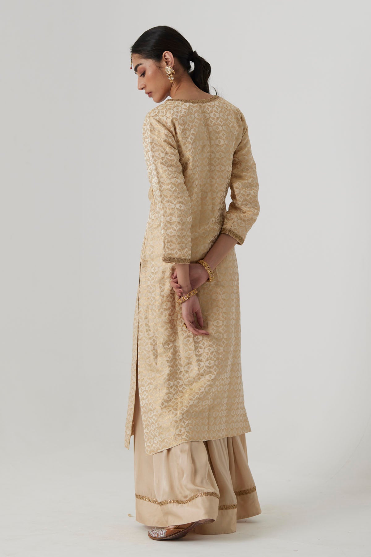 Embroidered Gold Long Kurta Set