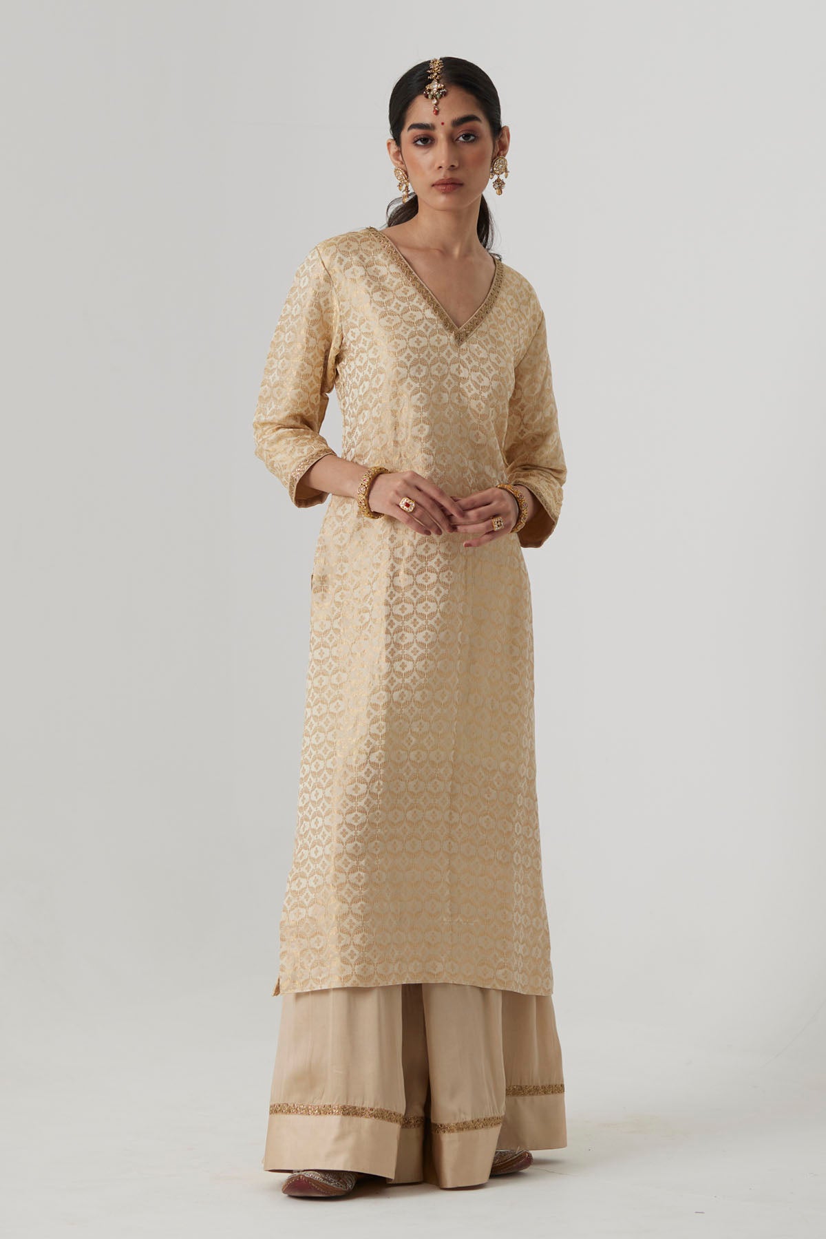 Embroidered Gold Long Kurta Set
