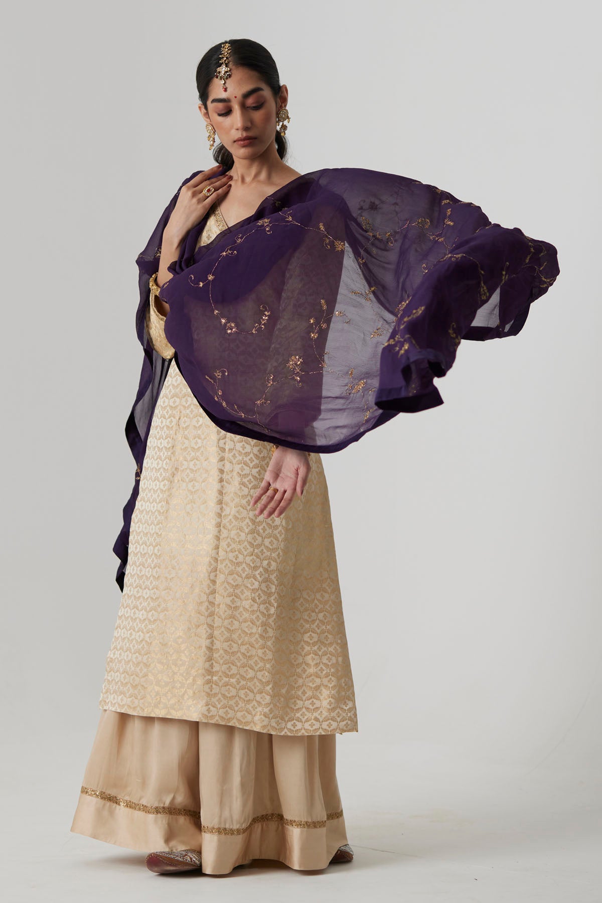 Embroidered Gold Long Kurta Set