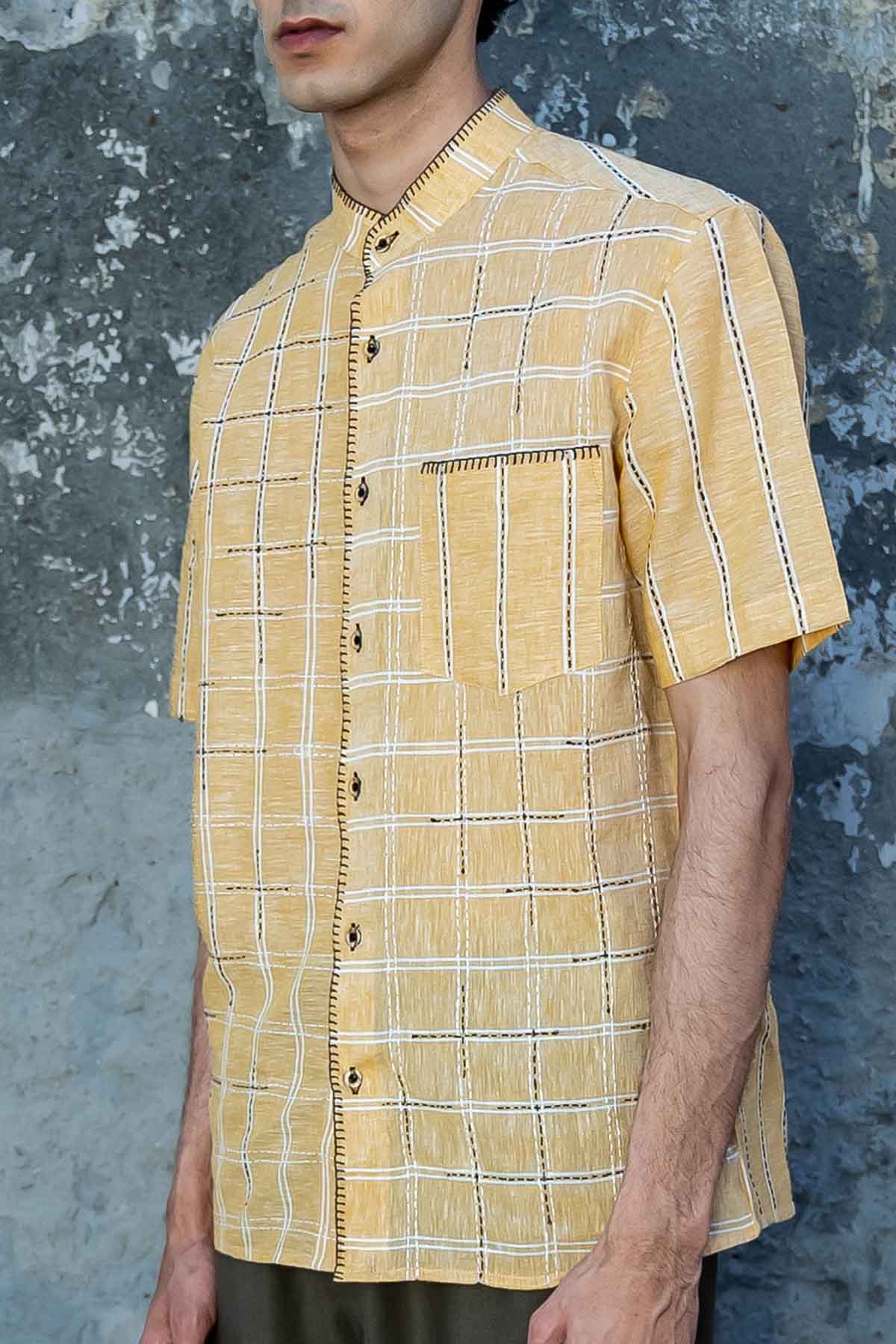 Broken Squares Linen Shirt