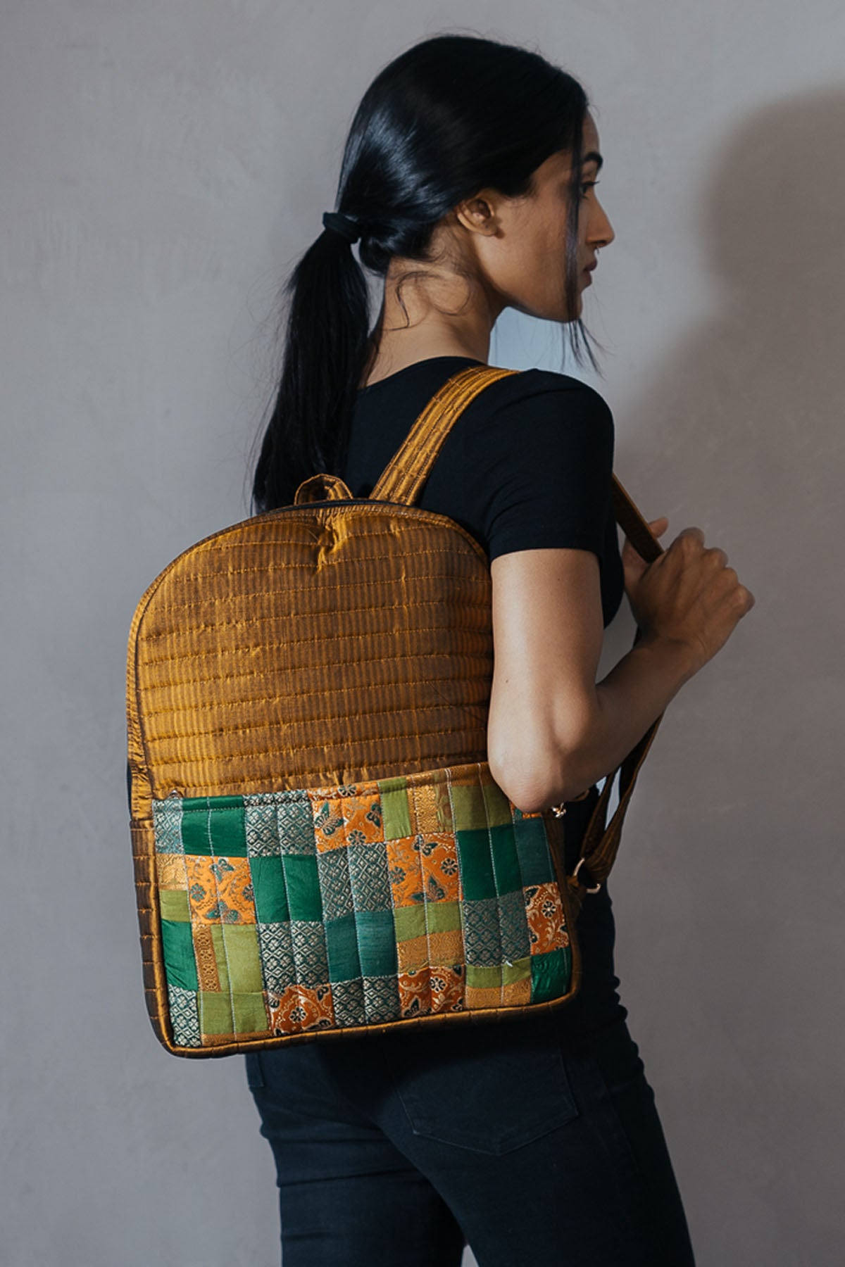 Bronze Silk Godhadi Patchwork Bag