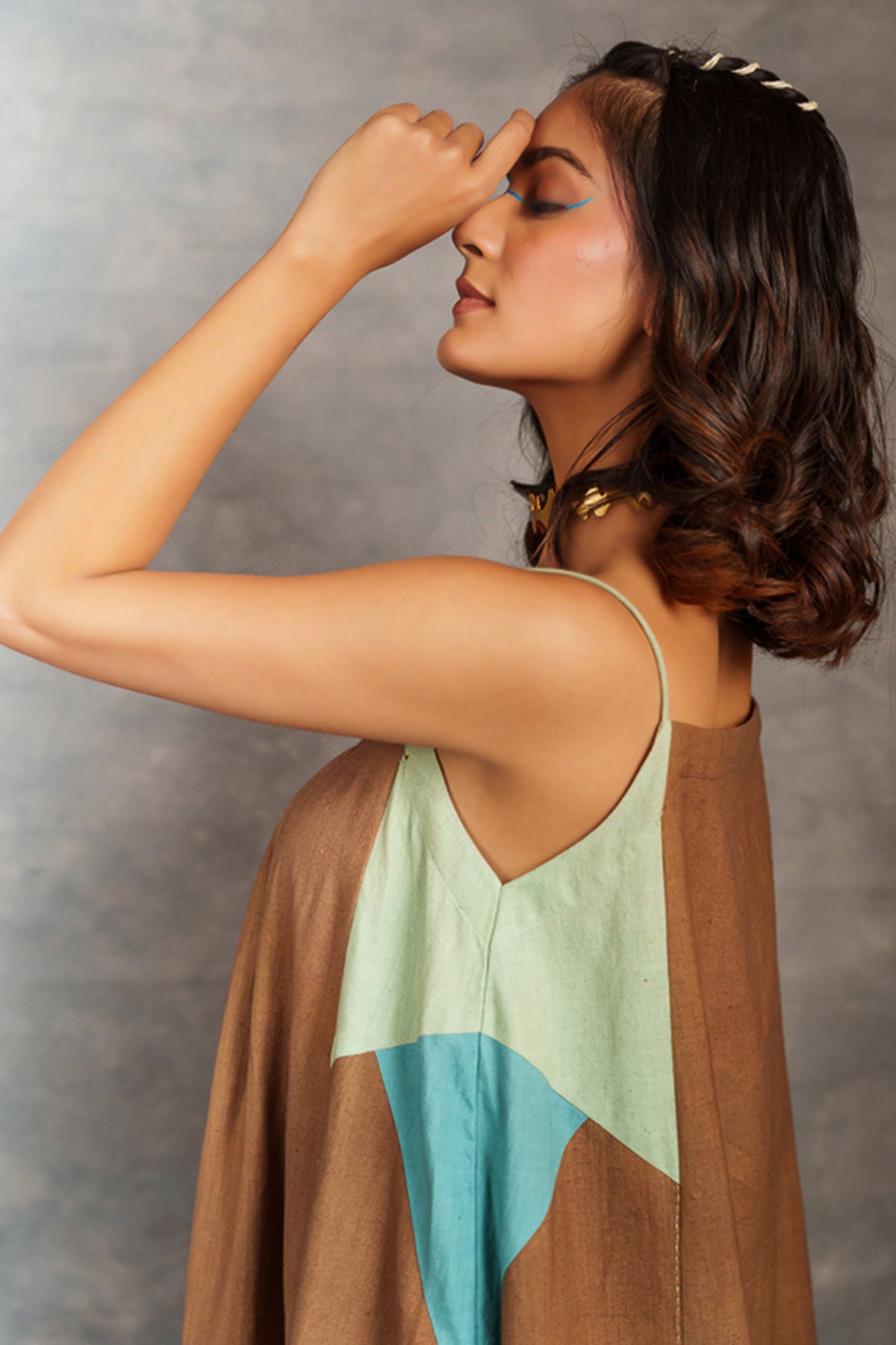 Bronze Cotton Flared Midi Dress