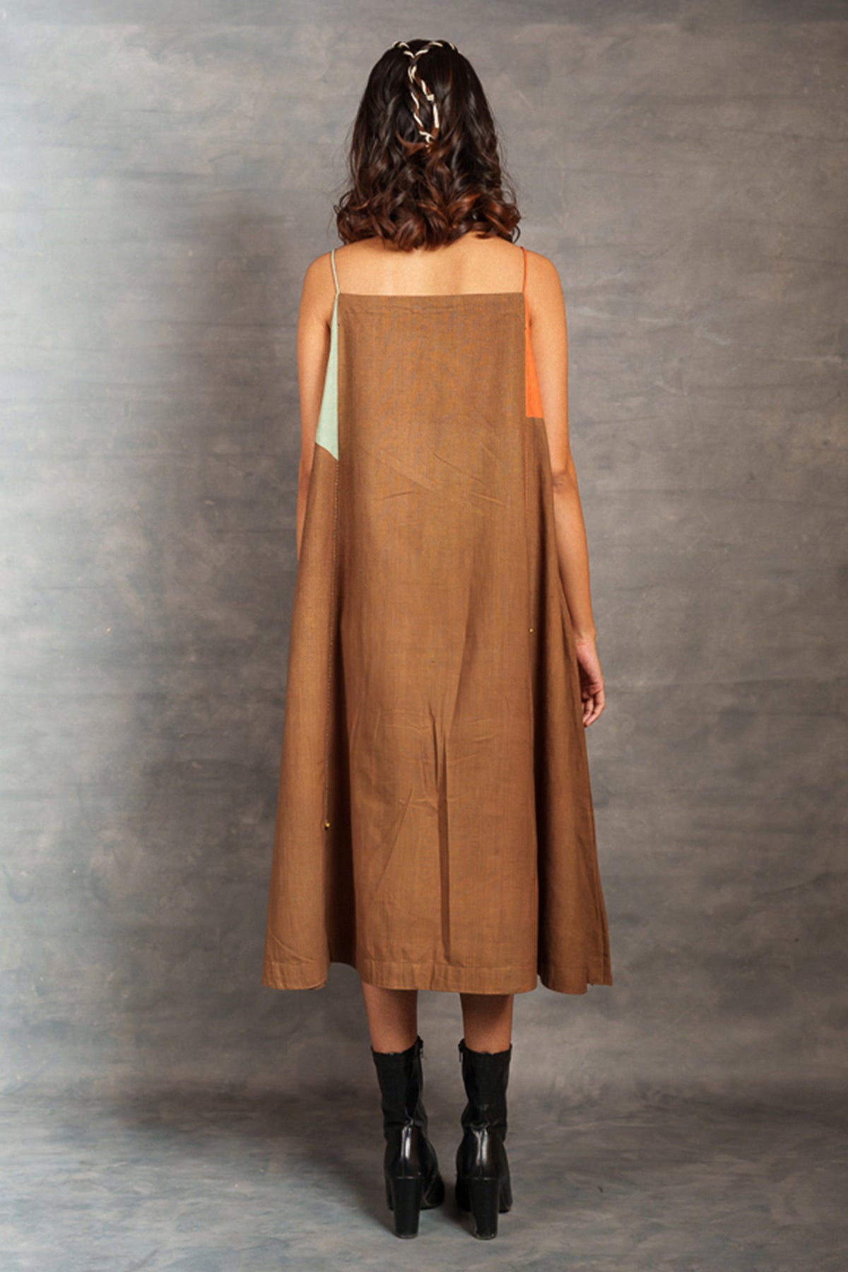 Bronze Cotton Flared Midi Dress