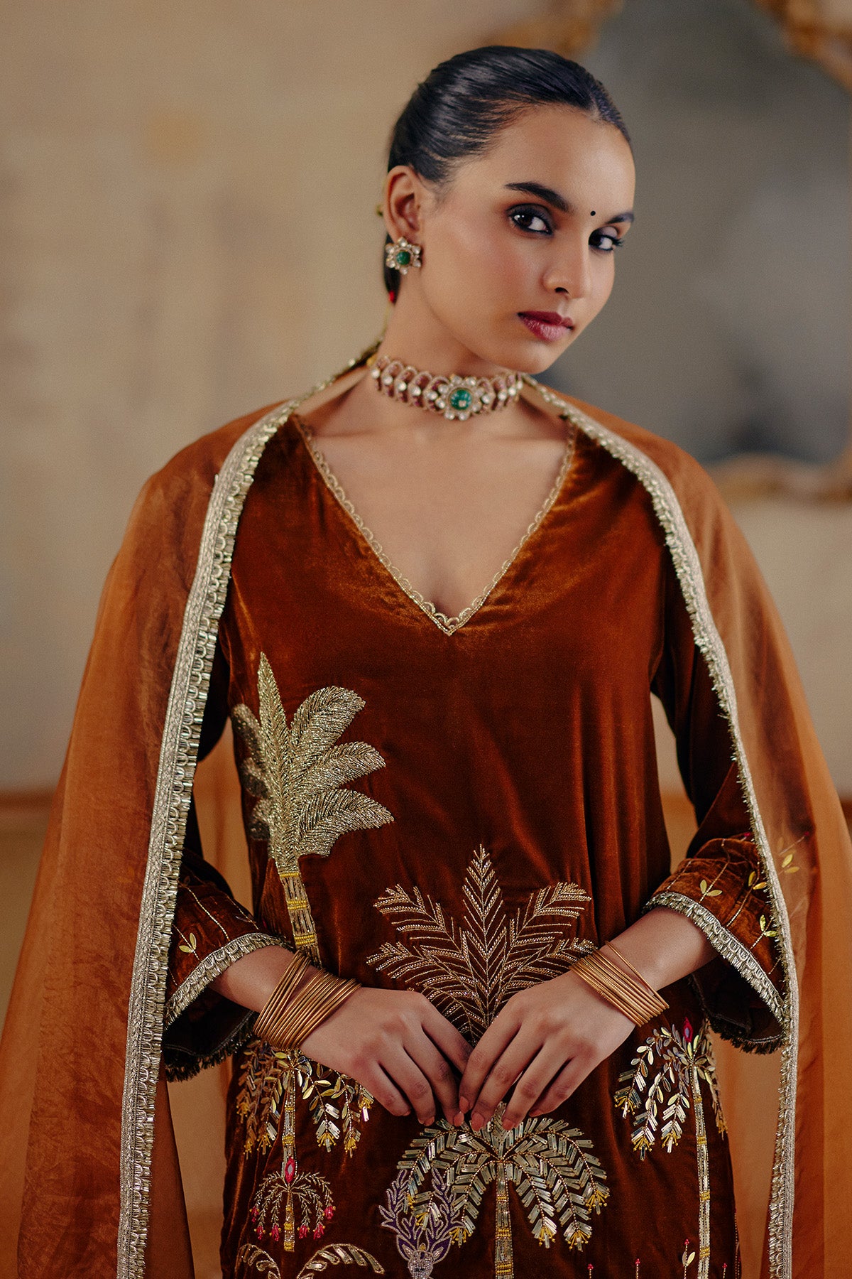 Bronze Embroidered Kurta Set