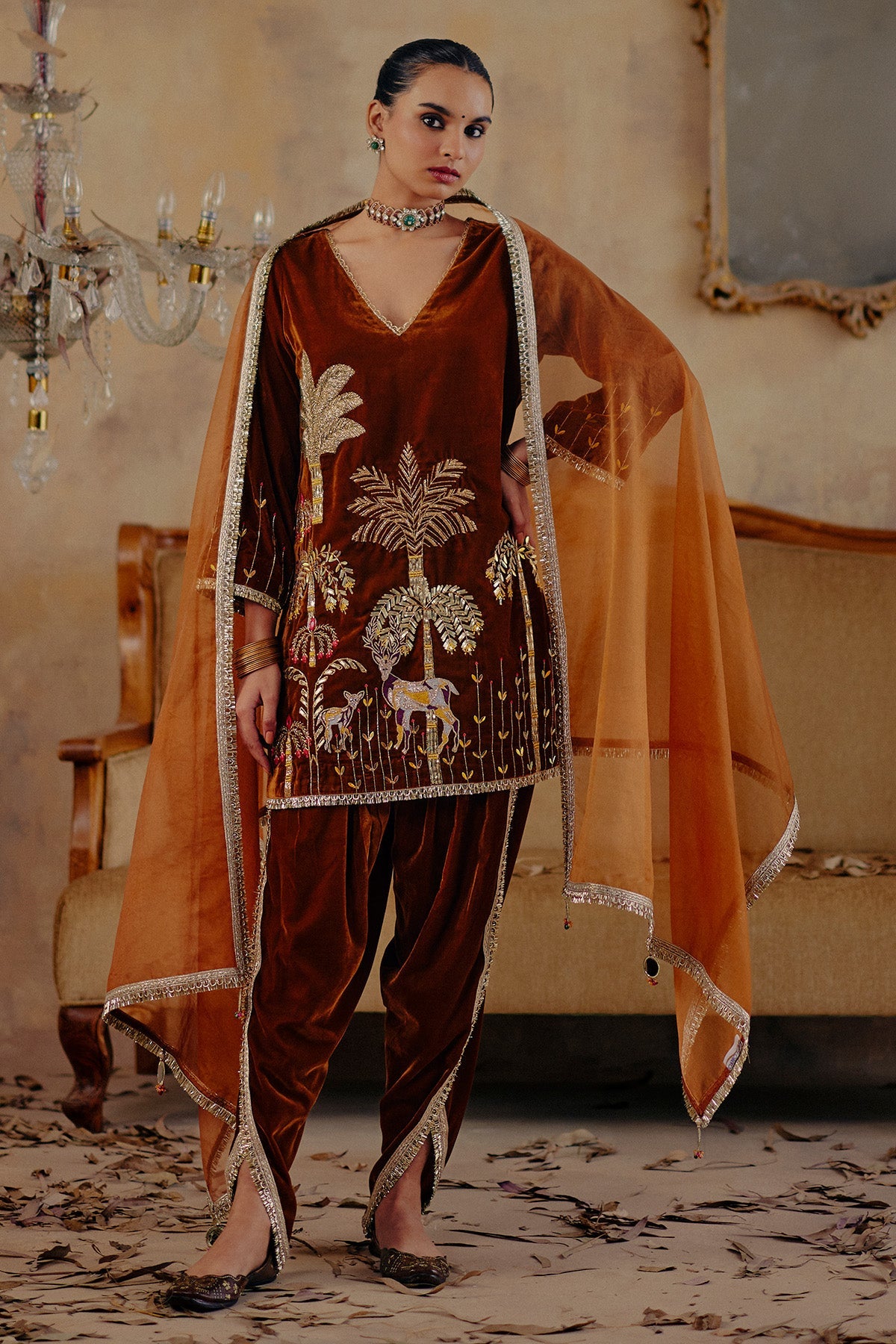 Buy Bronze Embroidered Kurta Set for women by Ajiesh Oberoi online available at scrollnshops