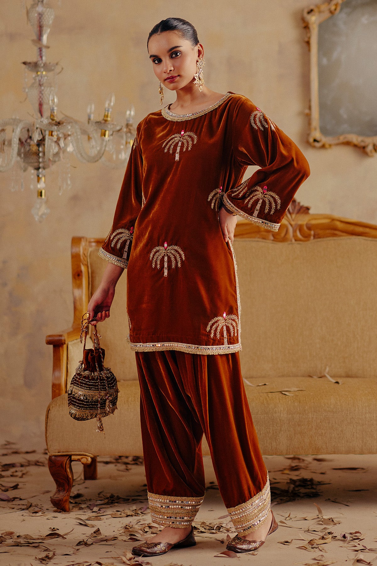 Bronze Palm Tree Kurta & Pants