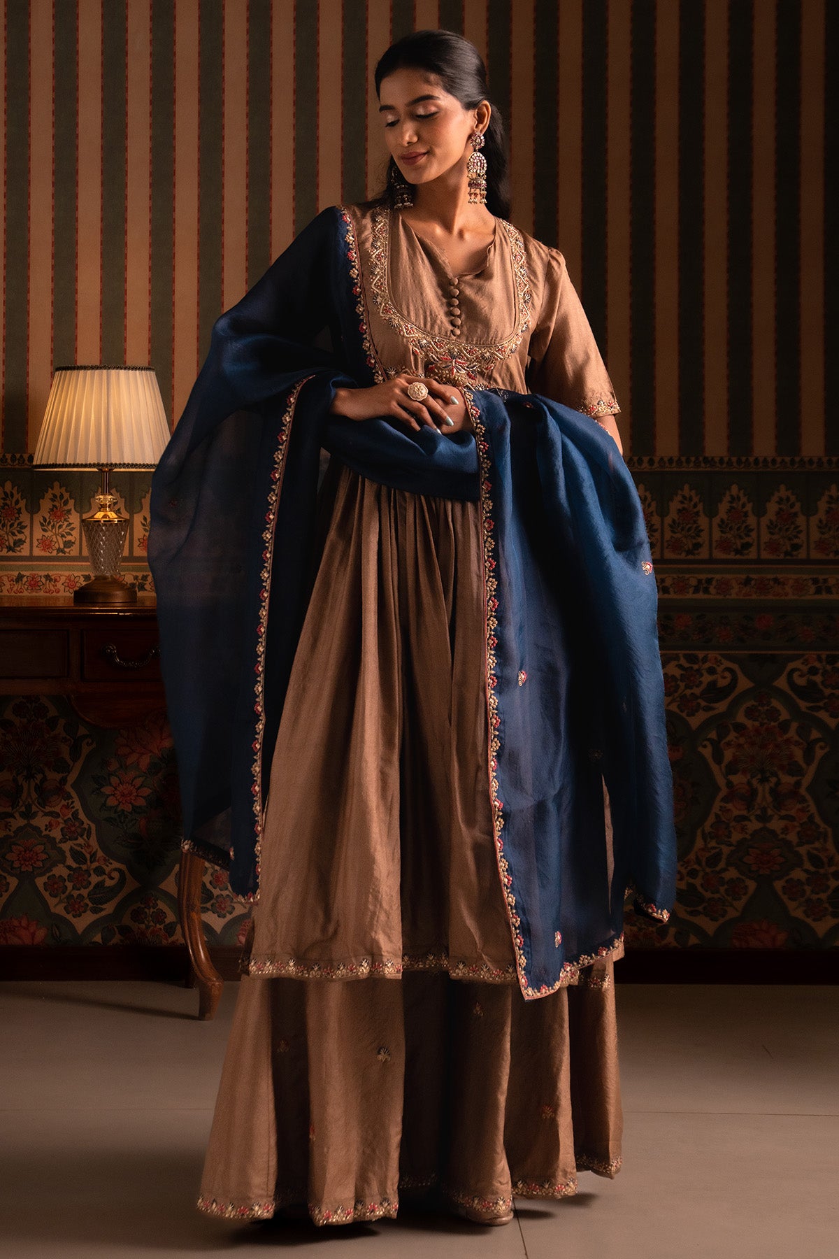 Bronze Pure Silk Anarkali Set