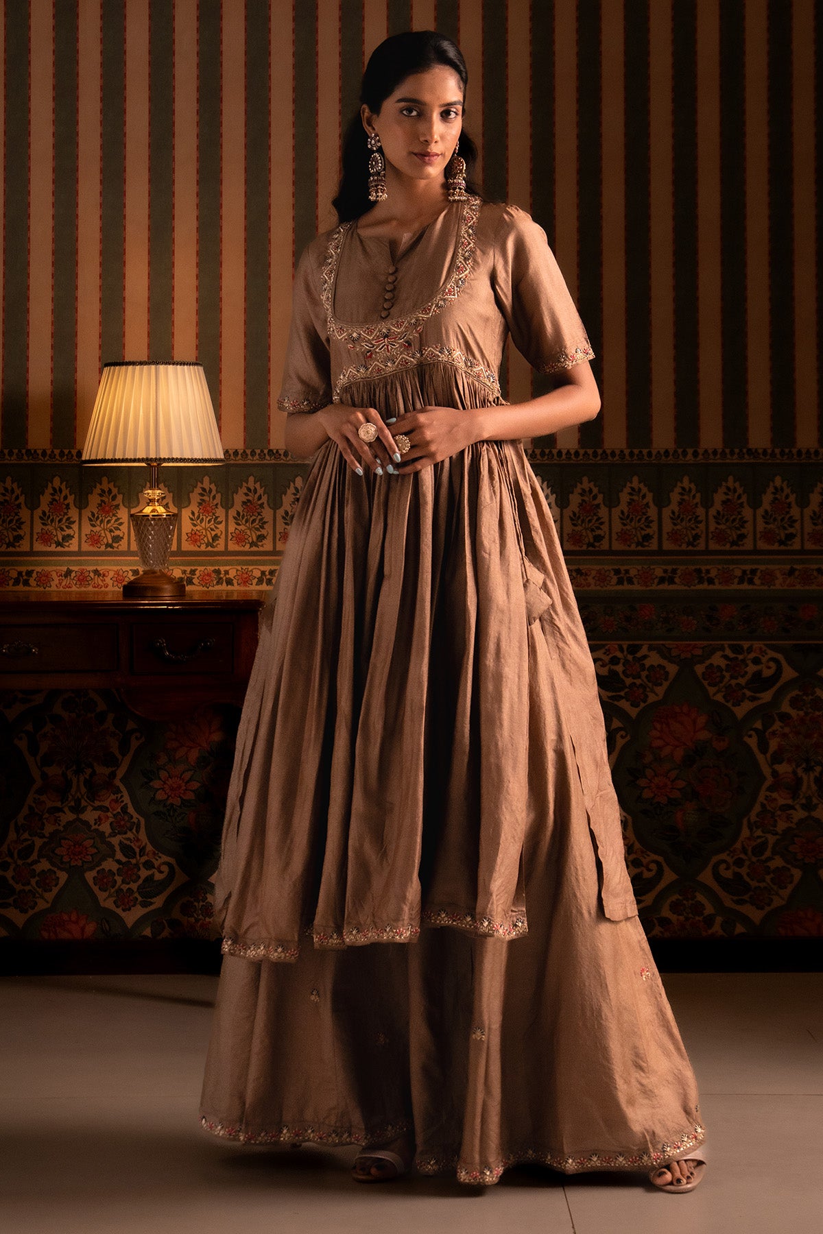 Bronze Pure Silk Anarkali Set