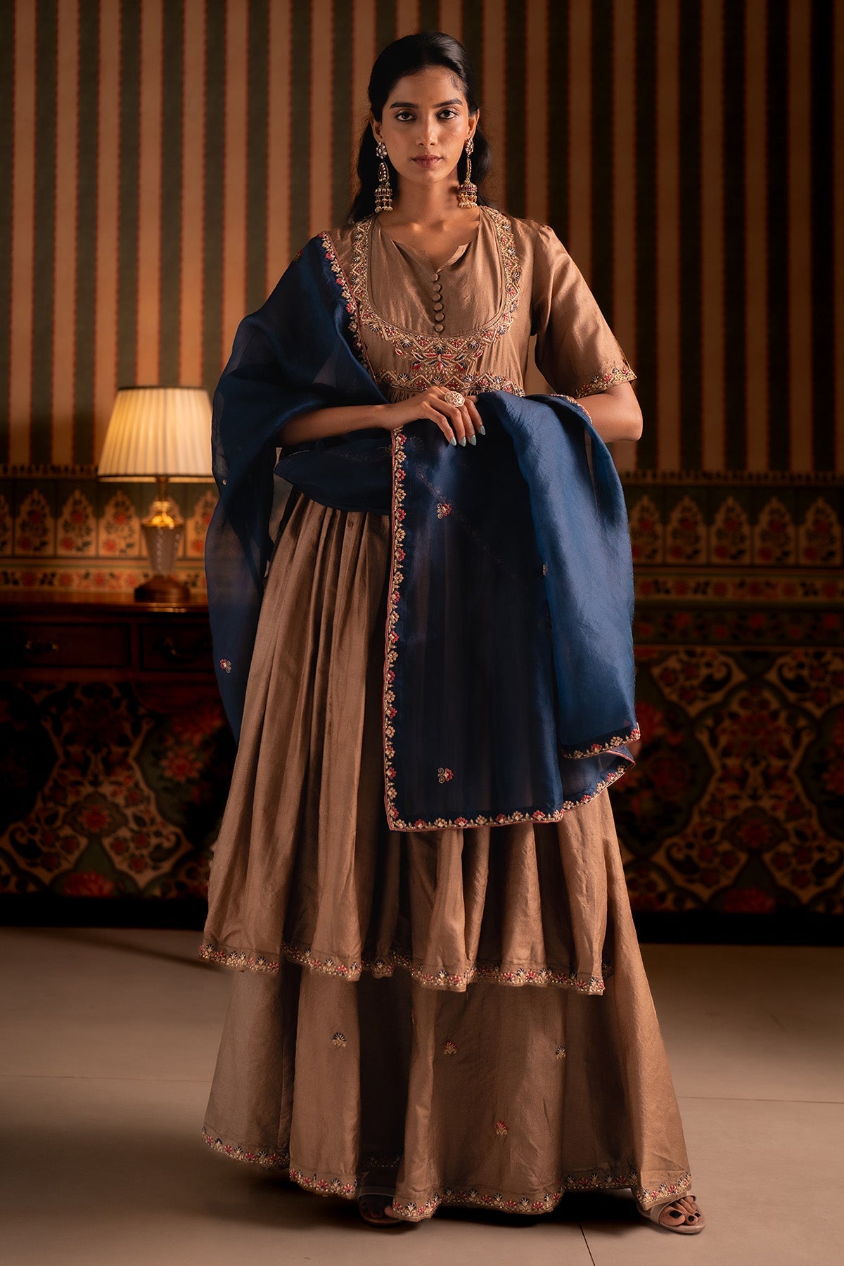 Buy Bronze Pure Silk Anarkali Set for women by Aavya online available at scrollnshops