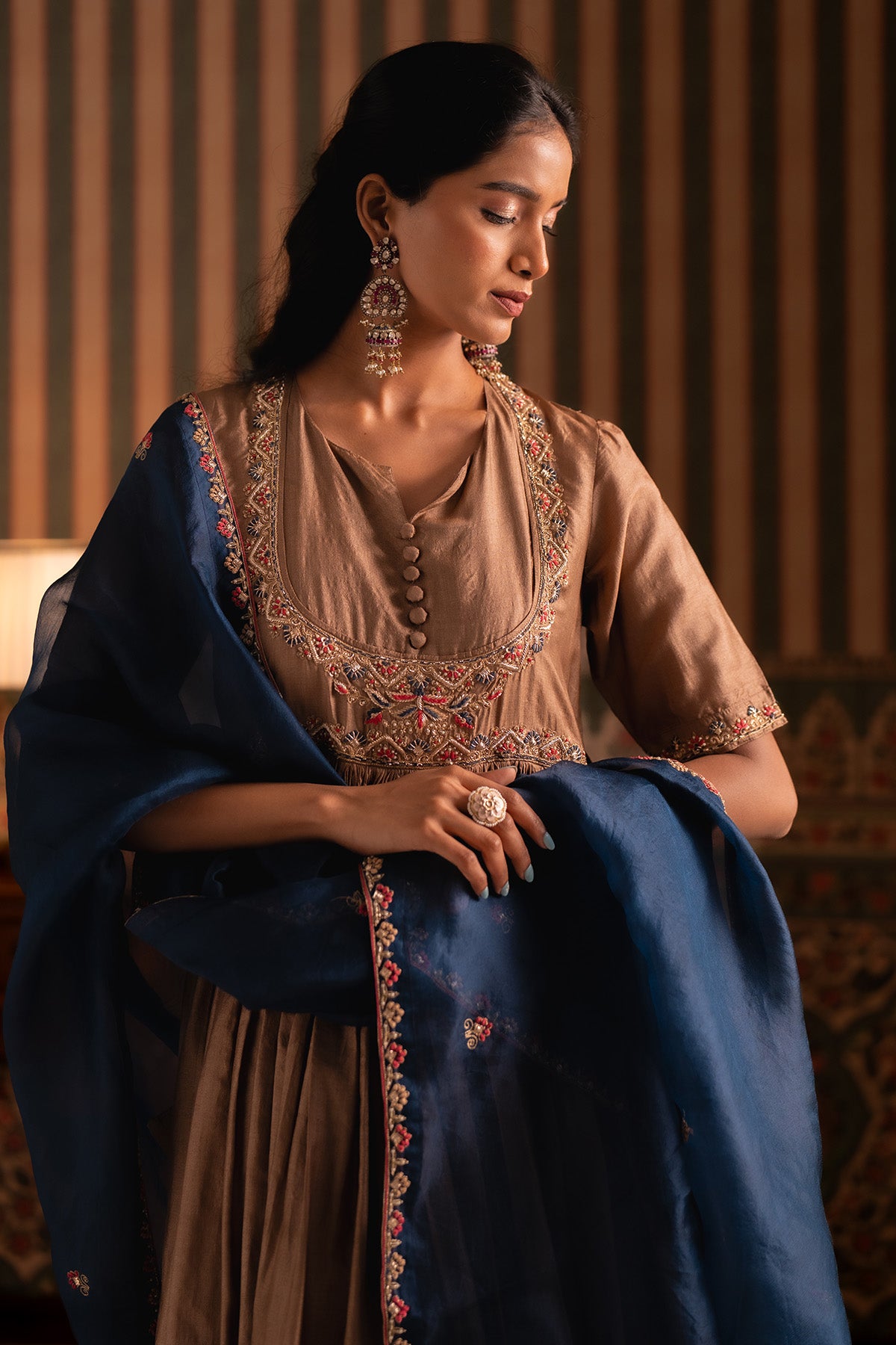 Bronze Pure Silk Anarkali Set