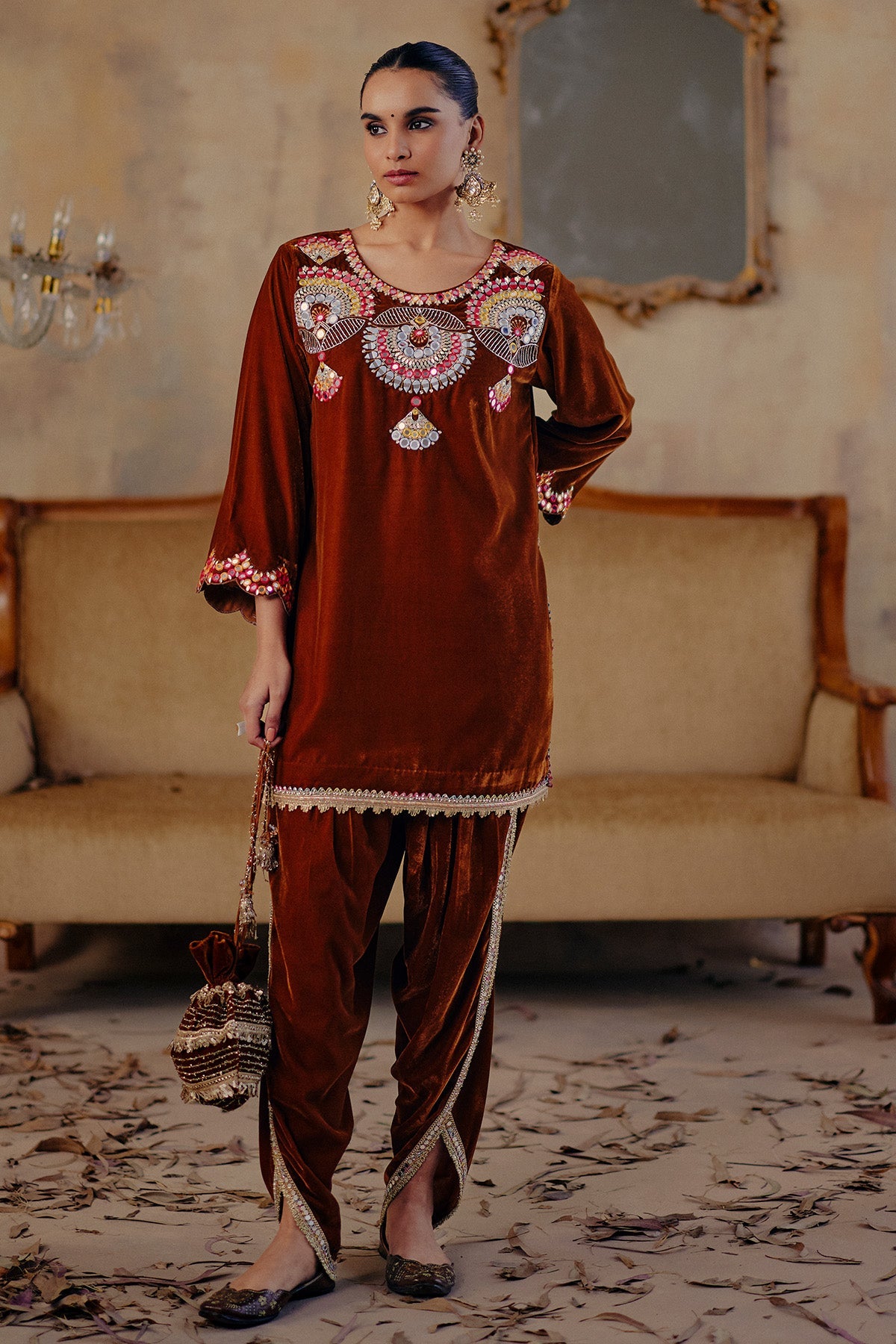 Buy Bronze Rani Thread Kurta Set for women by Ajiesh Oberoi online available at scrollnshops