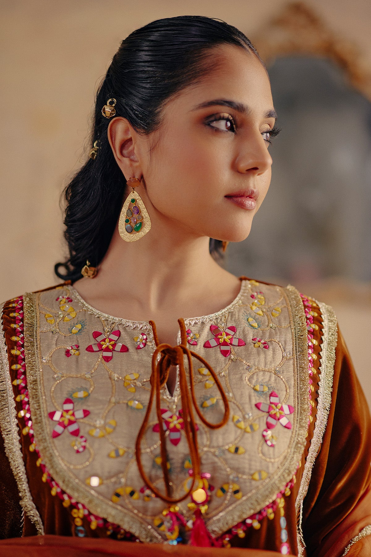 Bronze Thread Work Kurta Set