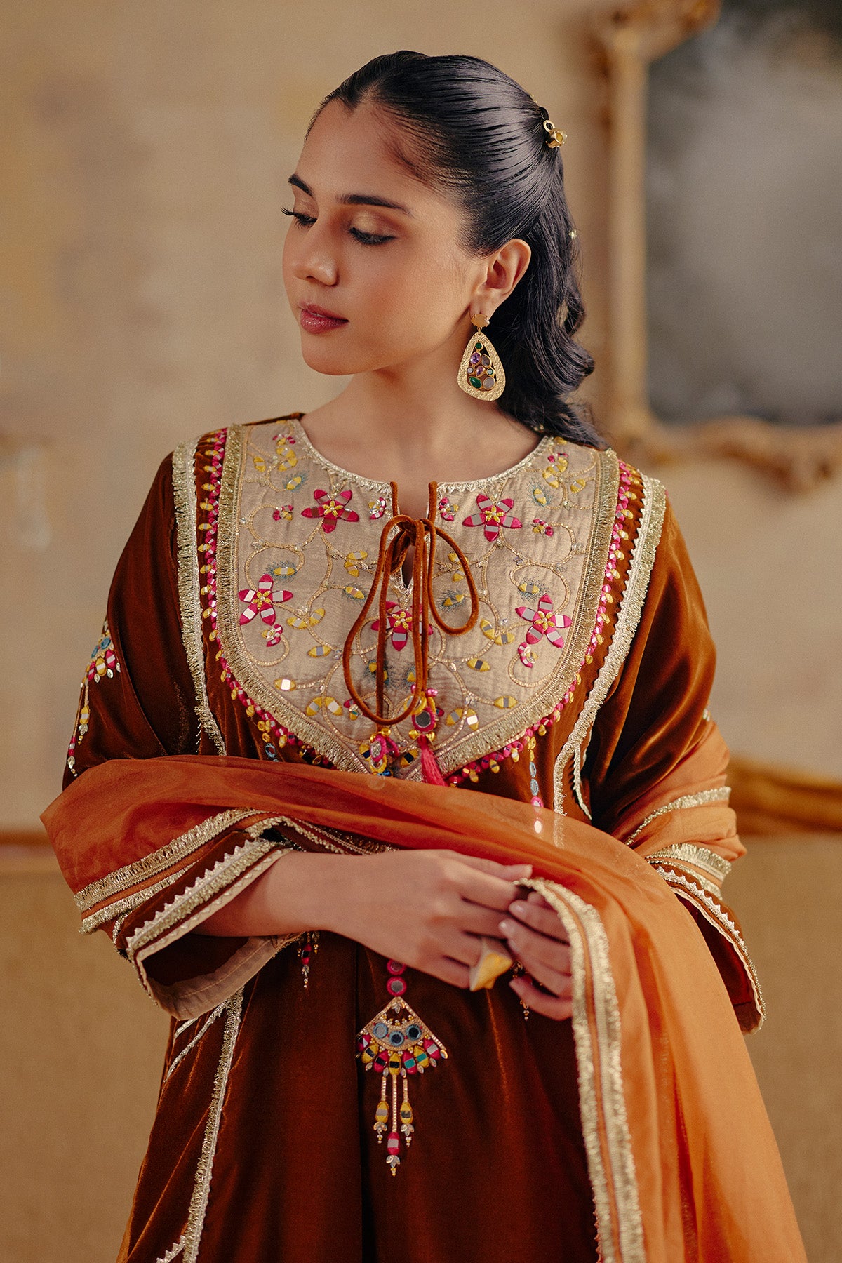 Bronze Thread Work Kurta Set