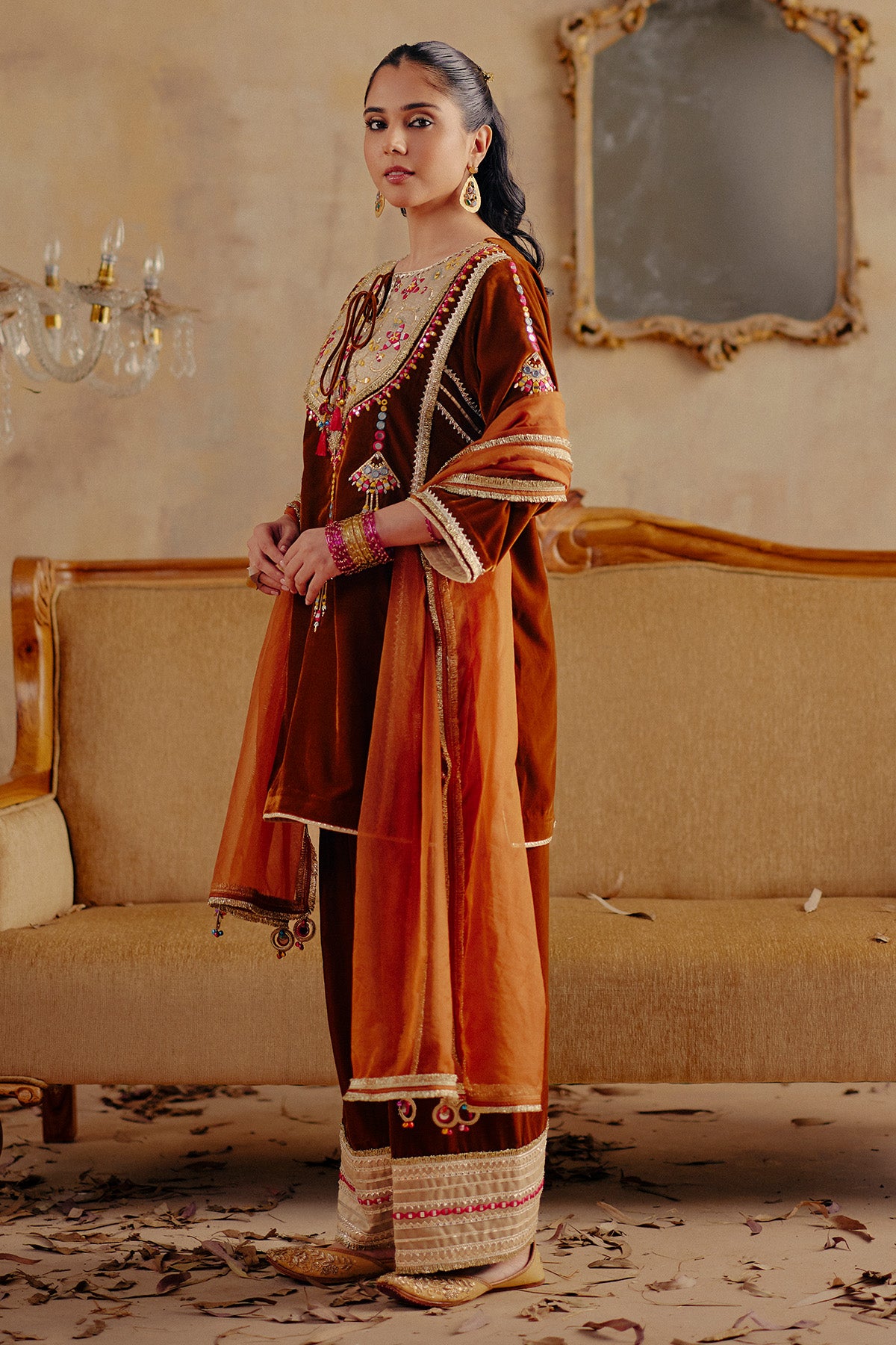 Bronze Thread Work Kurta Set