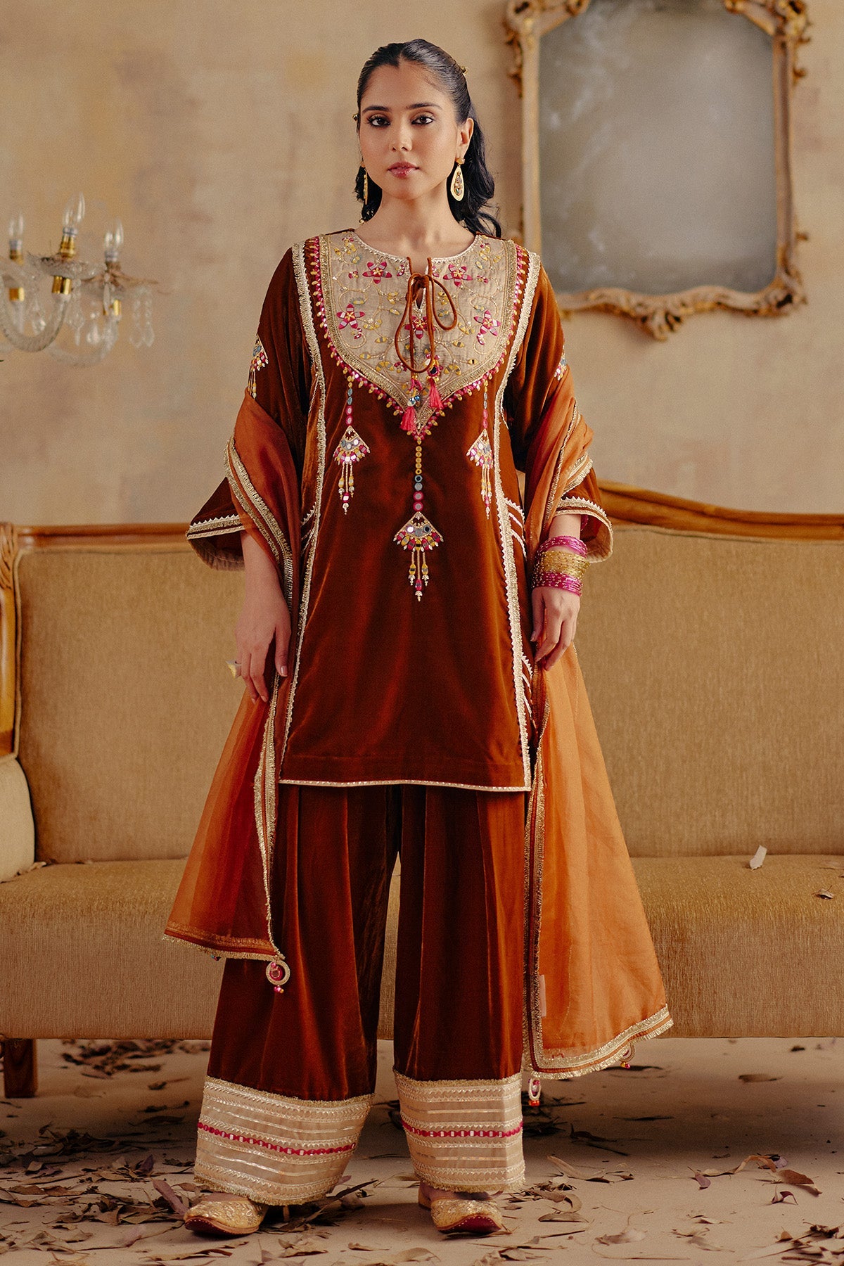 Buy Bronze Thread Work Kurta Set for women by Ajiesh Oberoi online available at scrollnshops