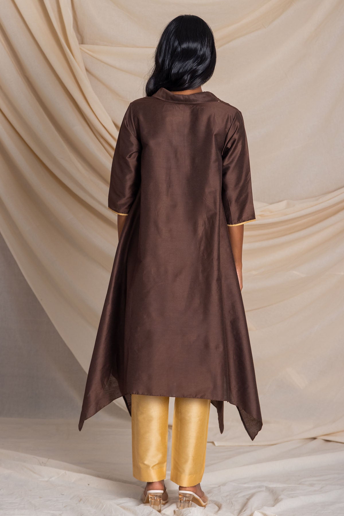 Brown Asymmetrical Kurta & Pants