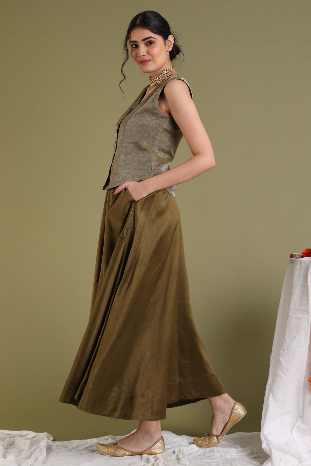 Brown Chanderi Tissue Top