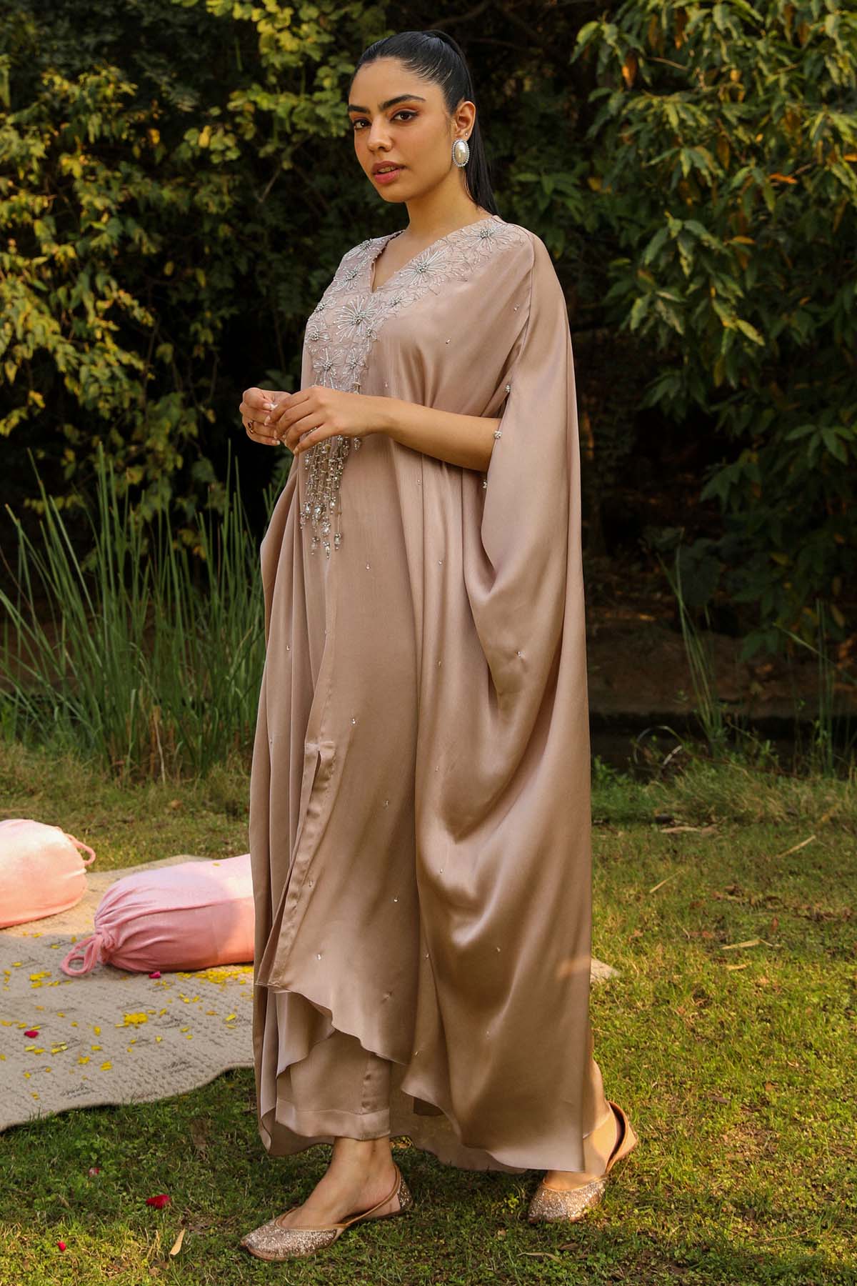 Brown Chiffon Kaftan & Palazzo