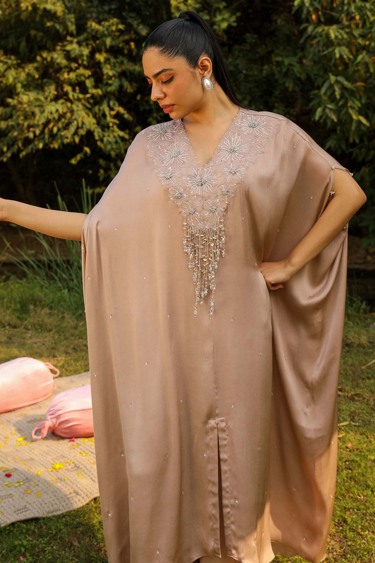 Brown Chiffon Kaftan & Palazzo