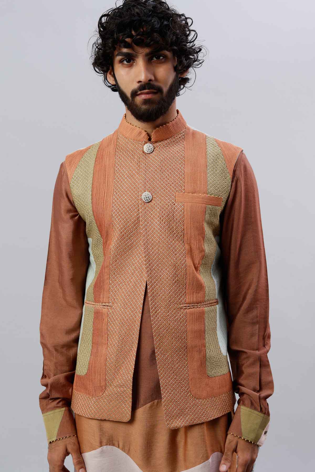 Brown Cotton Silk Kurta Set