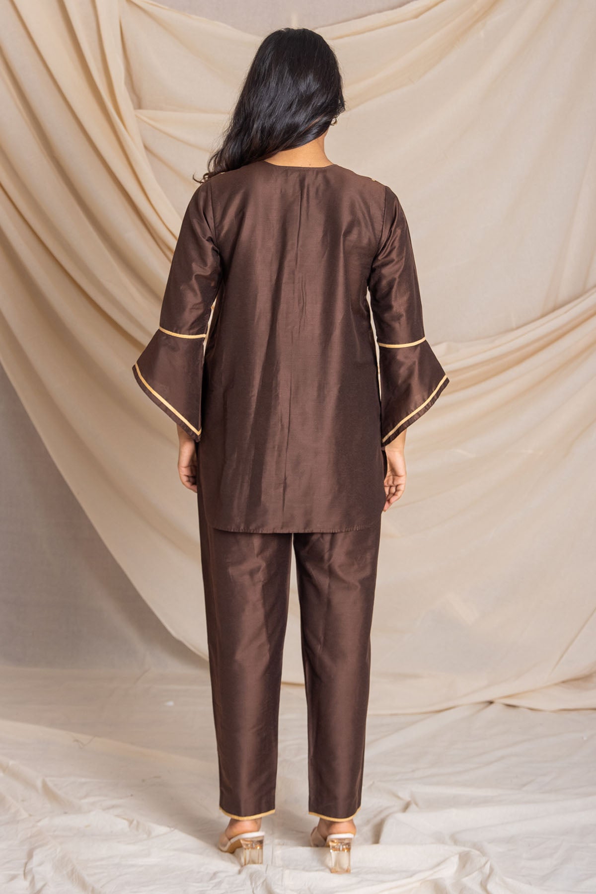 Brown Cotton Silk Kurta & Pants