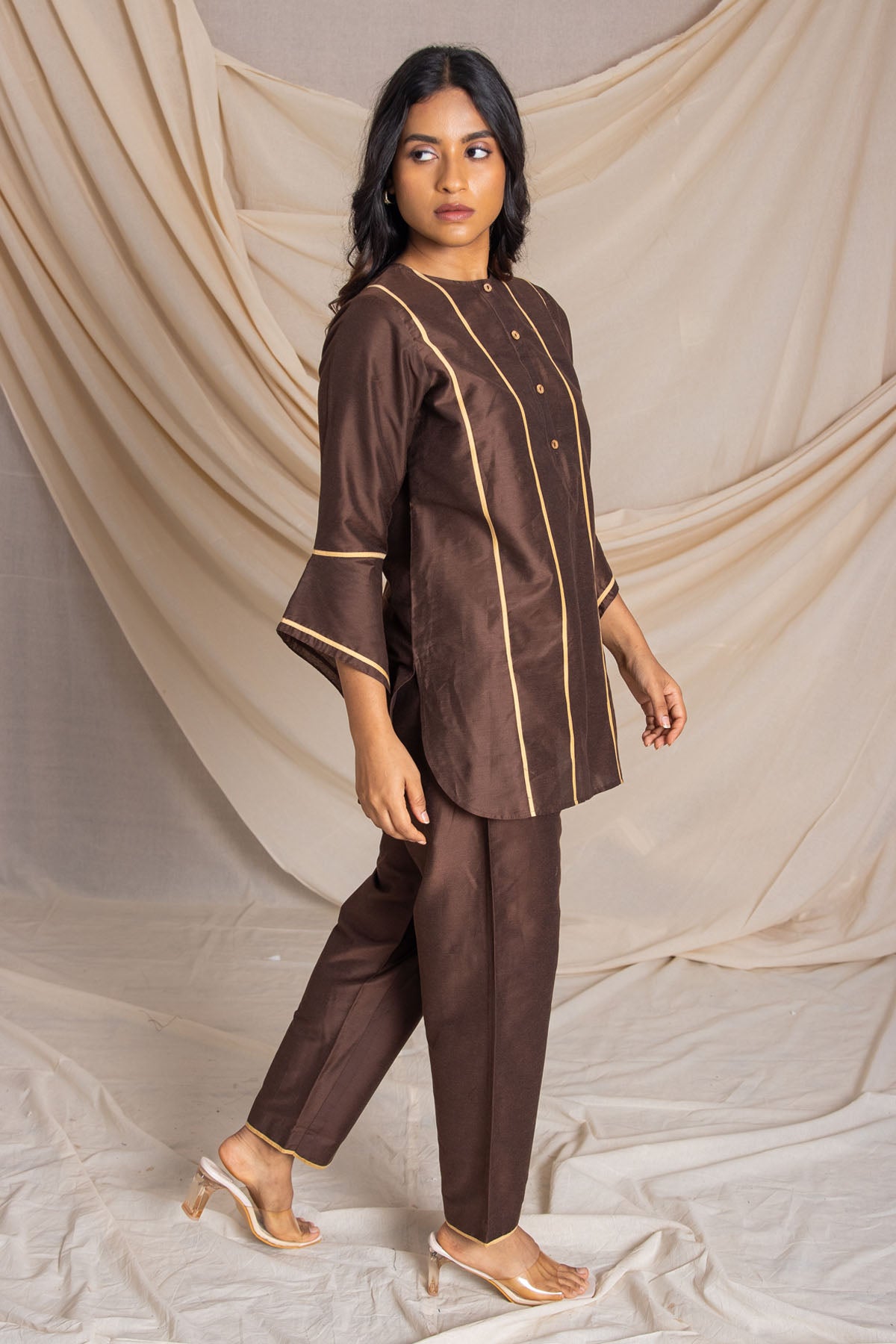 Brown Cotton Silk Kurta & Pants