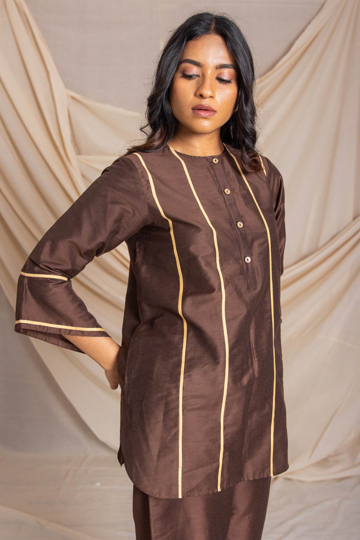 Brown Cotton Silk Kurta & Pants