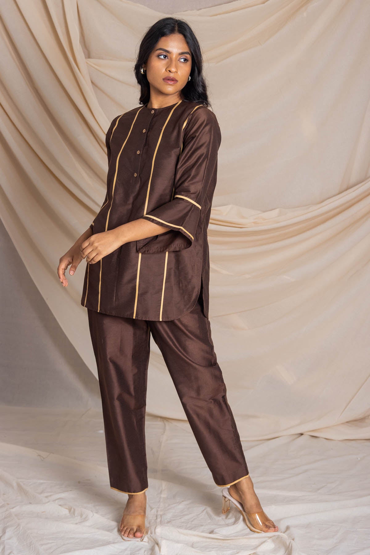 Brown Cotton Silk Kurta & Pants