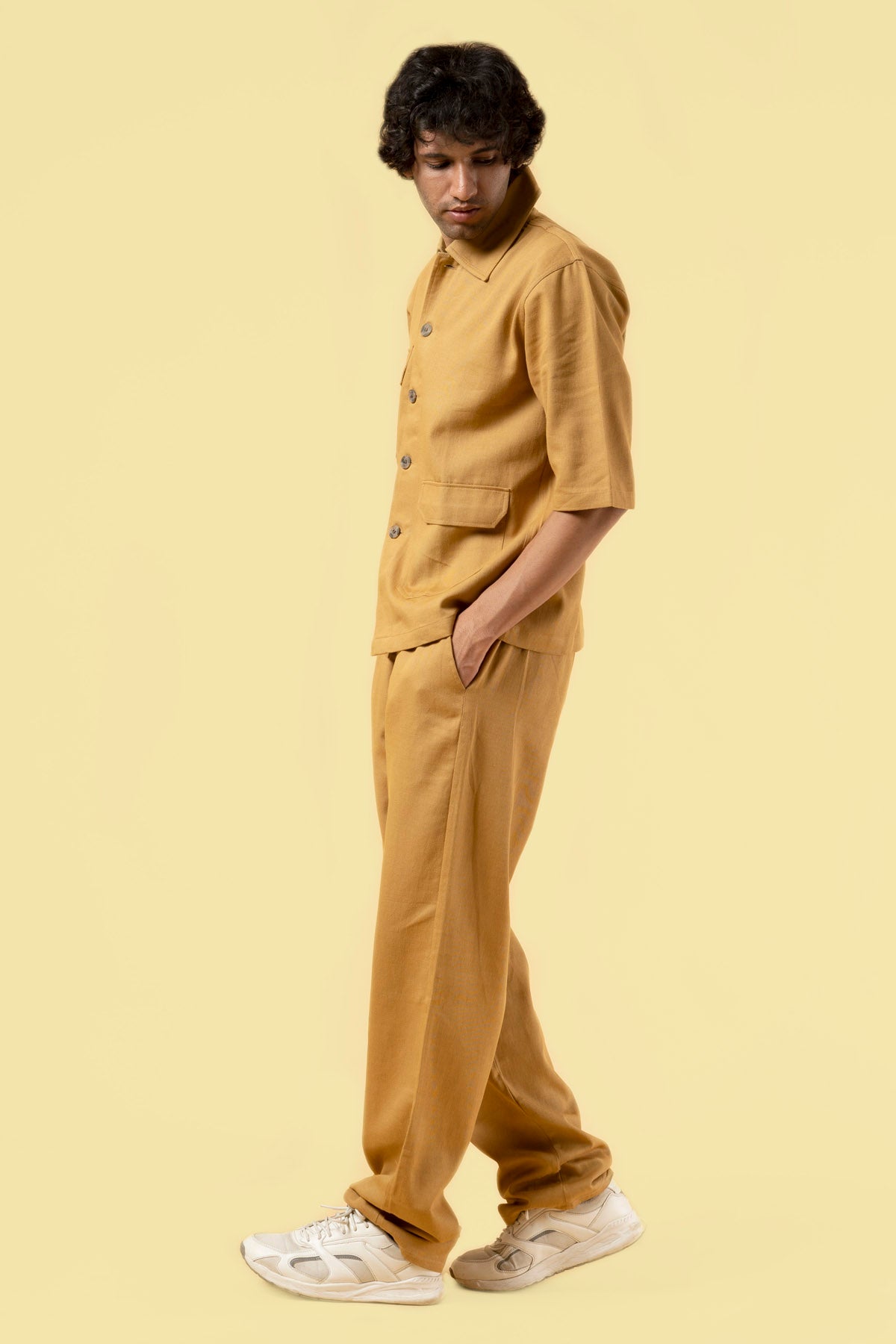 Brown Cotton Twill Shacket Set